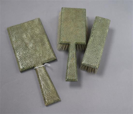 A 1930s Art Deco shagreen three piece dressing table set